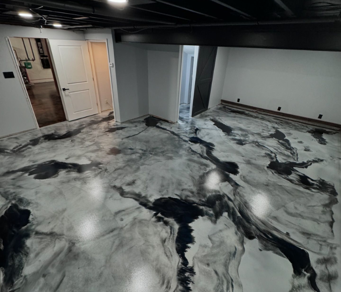Basement floor completed by an epoxy floor basement company near me.