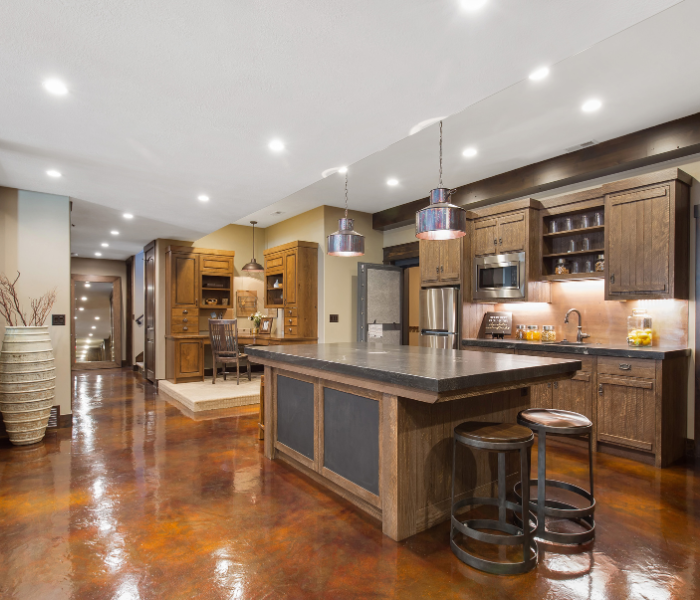 Polished basement epoxy floor installed by an epoxy floor basement company near me.